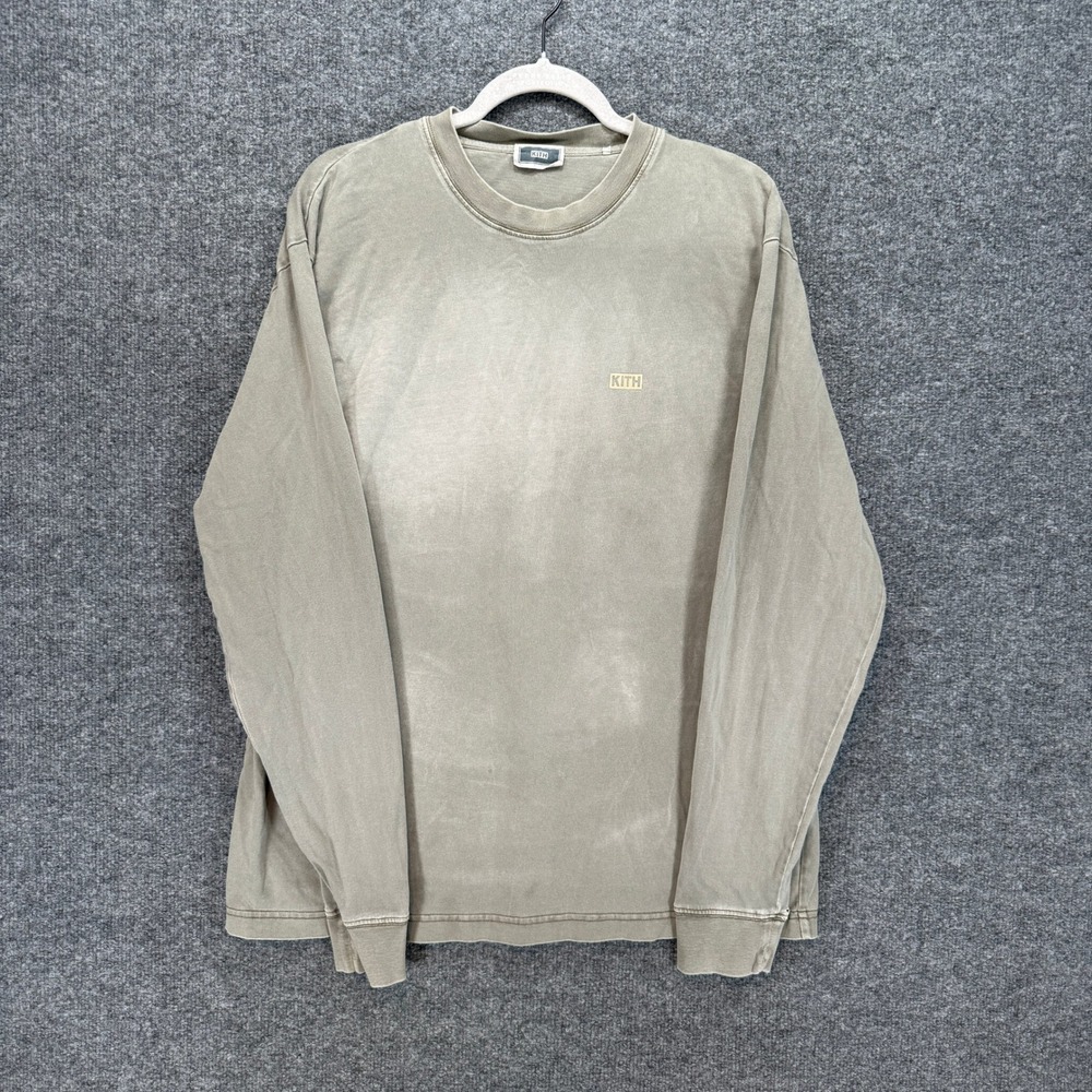 Kith Long Sleeve Tshirt Mens Large‎ Green Sun Faded Box Logo Streetwear Tee